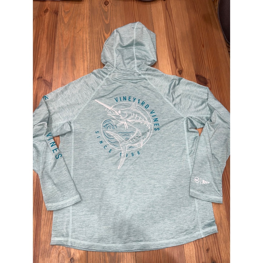 Vineyard Vines Mens Performance Hoodie Seafoam Green Marlin Graphic Size M - Picture 2 of 8
